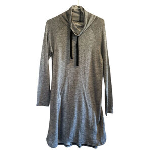 Bass Long Pullover Sweater Turtleneck Tunic Kangaroo Pouch Hand Warmer Gray